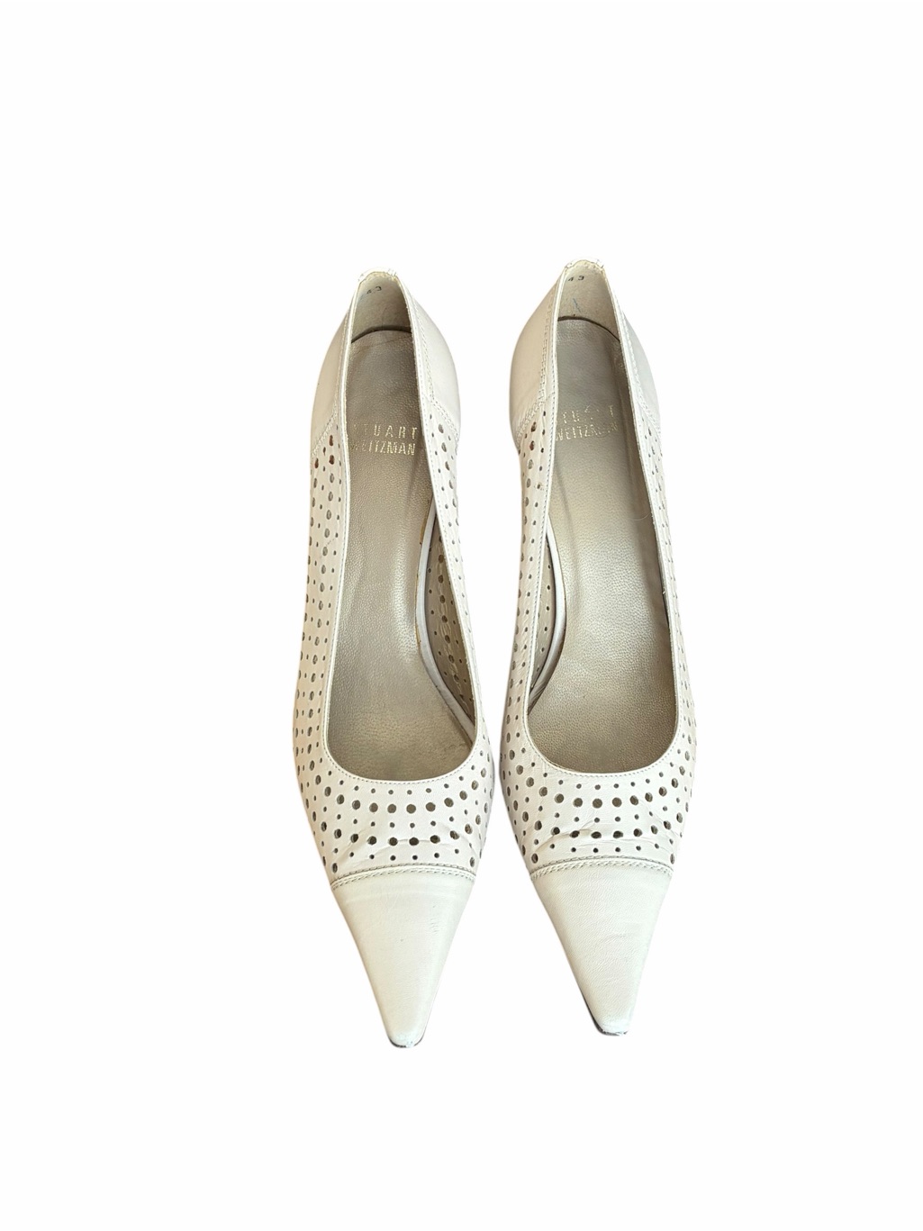 Stuart Weitzman Picadillo White Perforated Pointed Toe Pumps Y2k Size 8